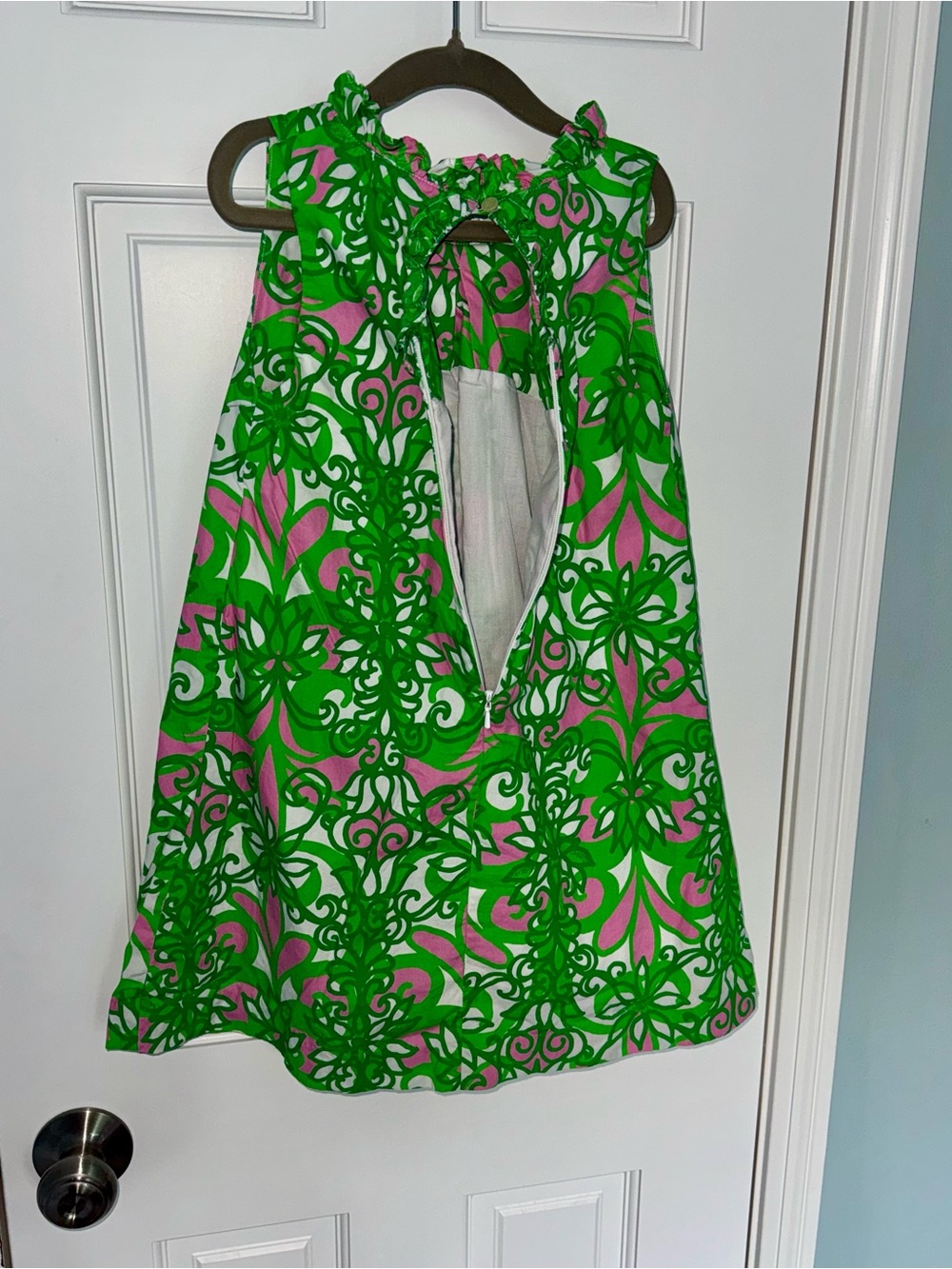 Girls Lilly Pulitzer Dress Sz 7 Green Pink White Floral Sleeveless Ruffled Neck - Picture 3 of 7